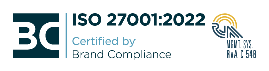 ISO 27001:2022 certified by Brand Compliance, RvA C 548