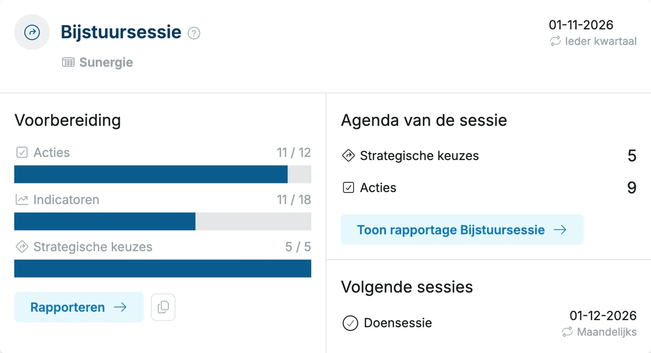 Voorbereidingsblok voor de bijstuursessie met de binnengekomen rapportages en de agenda